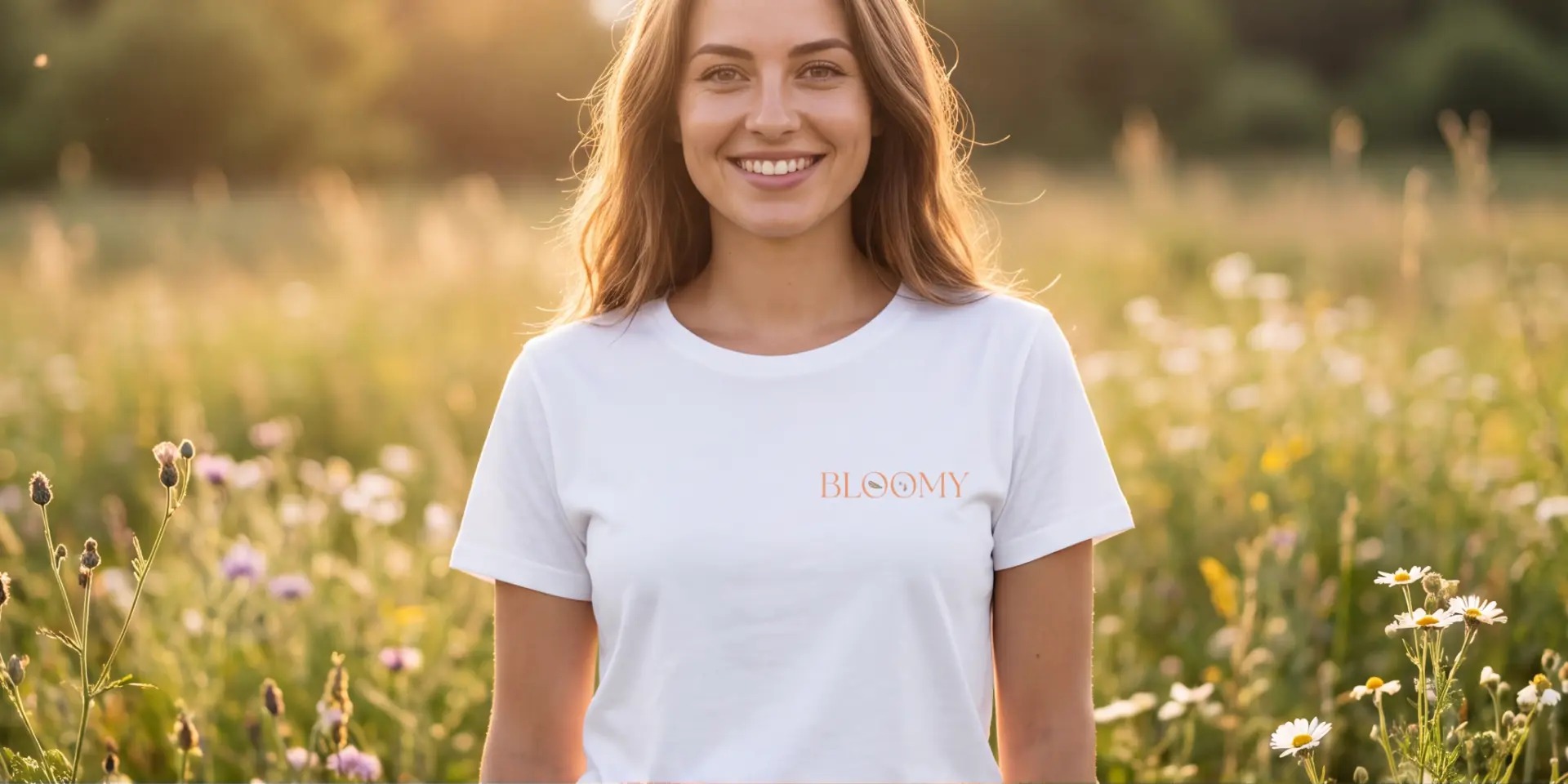 Front of the Made To Bloom tee with the Bloomy chest logo